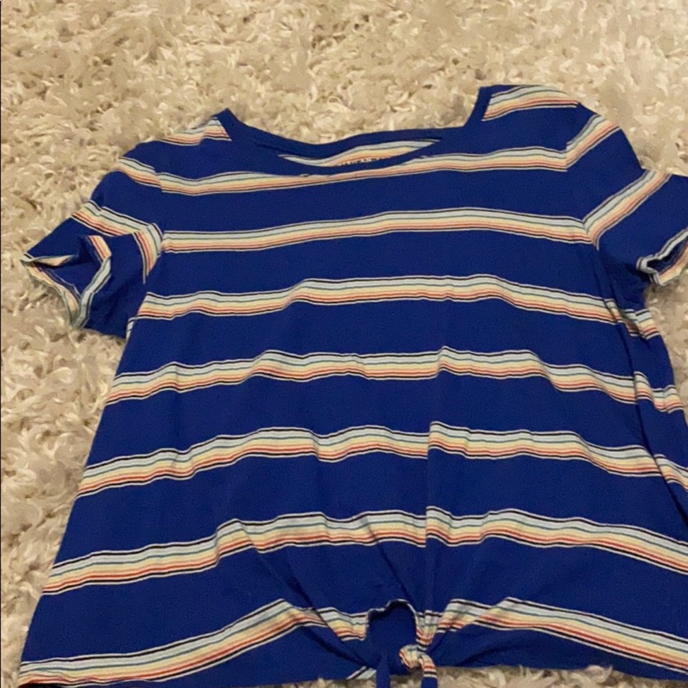 Blue American eagle top with tie knot at bottom